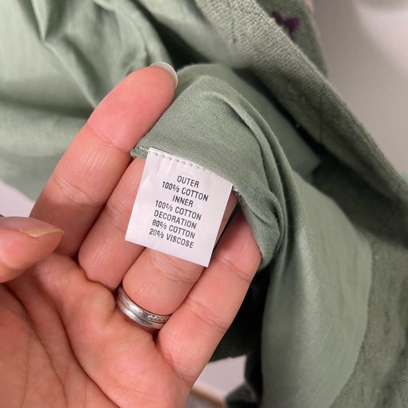 Condition Apply Anthropologie Green Gauze boho Embroidered Novelty Jacket L - Picture 6 of 10